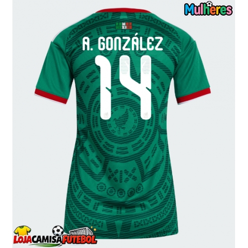 Camisa de Futebol México Armando Gonzalez #14 Equipamento Principal Mulheres Mundo 2026 Manga Curta